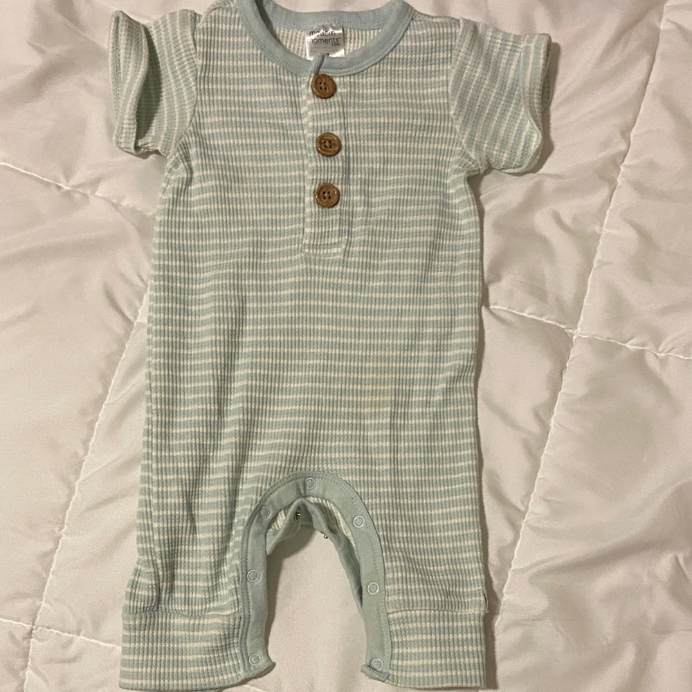 Striped Baby Boy Romper with Wooden Buttons